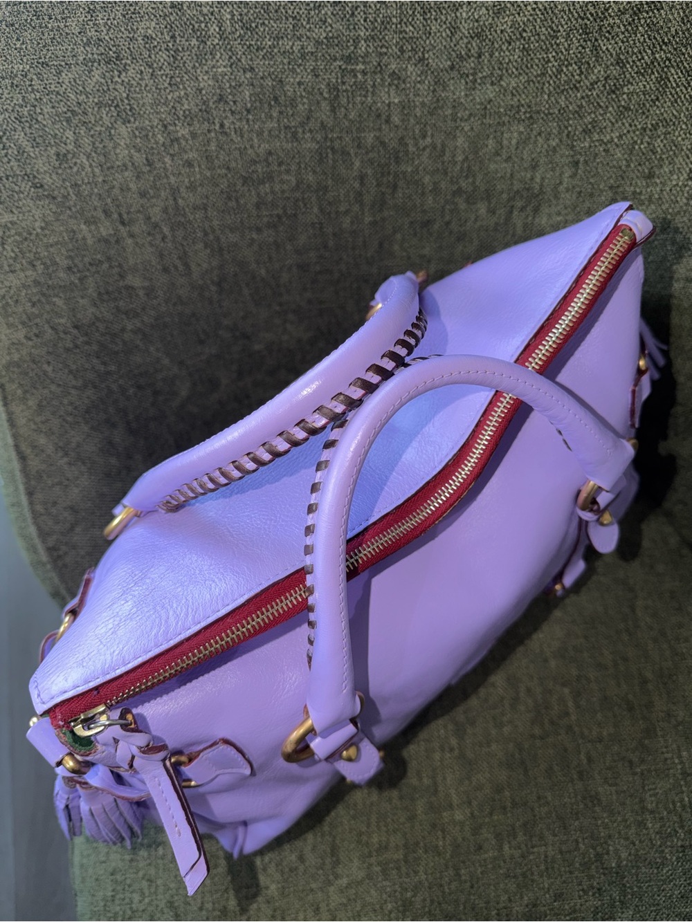 Dooney & Bourke CUSTOM Lavender Leather Satchel with Gold Hardware - Picture 7 of 16